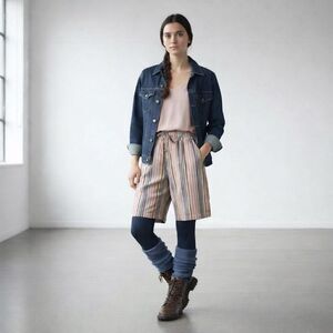 Free People Saylor Poplin Stripe Bermuda Shorts Lavender Pink Combo New Size M